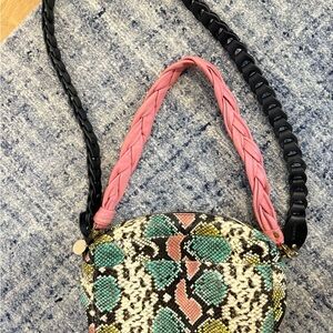 Clare V Marisol with front pocket crossbody in pastel snakeskin